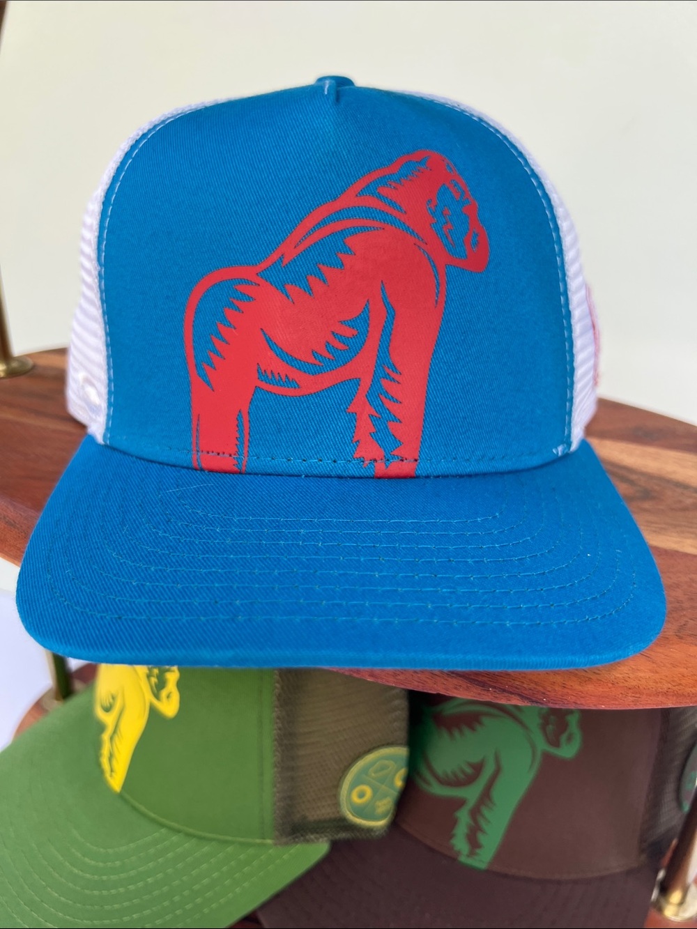 Pukka gorilla Blue and Red Trucker Hat with Graphics